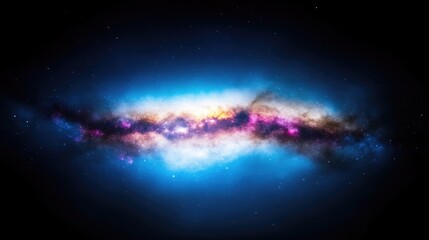 Fototapeta premium A vibrant nebula dominates the image, showcasing swirling clouds of gas and dust. The composition centers this cosmic formation against a dark backdrop scattered with stars. The image quality is hig
