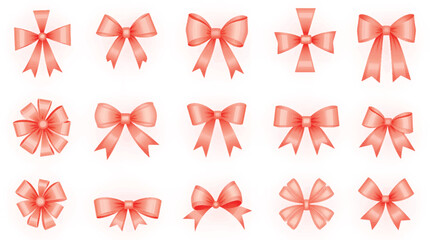 Obraz premium Red ribbon bow vector set isolated on white background, vector
