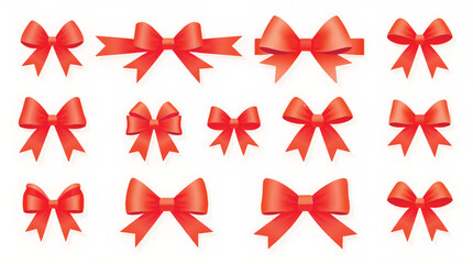 Obraz premium Red ribbon bow vector set isolated on white background, vector
