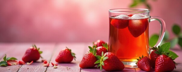 Vibrant Strawberry Vitamin Herbal Tea Infusion, leaves, cup