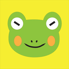 Cute green frog cartoon character isolated on smooth yellow background