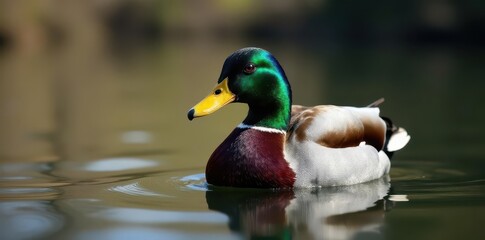 Fototapeta premium Majestic mallard, dramatic lighting, water reflection, reflection, animal photography