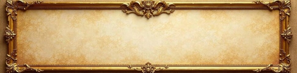 Elaborate gold frame, blank parchment, burlap texture, worn, gold frame