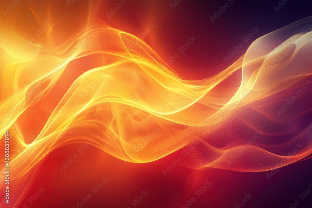Poster Surreal abstract background showcasing glowing energy waves representing movement and transformation through bright warm colors in fluid forms