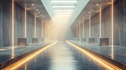 Fototapeta premium Futuristic Concrete Corridor, Light Beams