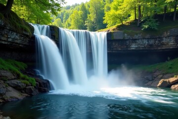 Obraz premium Taughannock Falls' cascading water, smooth rock face, splashing base , cliff, Taughannock, cascade