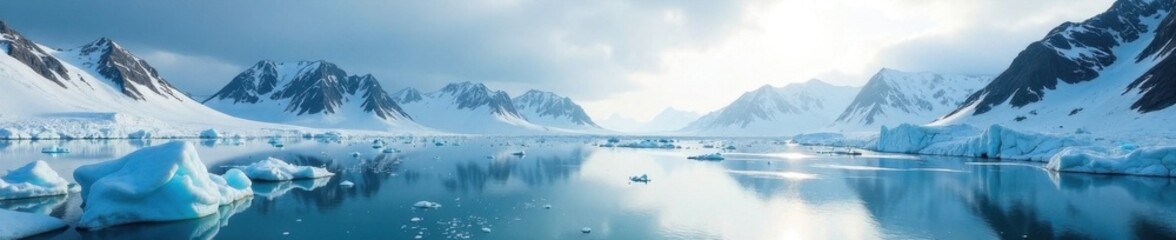 Obraz premium Endless arctic ice, sunlit peaks and shadows A breathtaking, glacial vista , winter wonderland, beauty