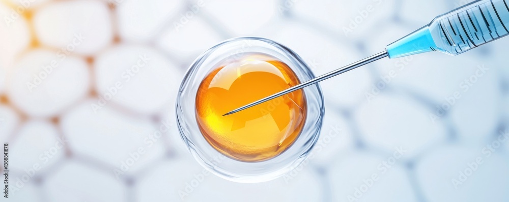 Poster high-resolution macro shot of an egg cell during a biotech procedure showcasing cellular details and