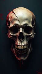 Obraz premium Grungy skull, cracked coat of arms, dark background, emblem, grey, grunge