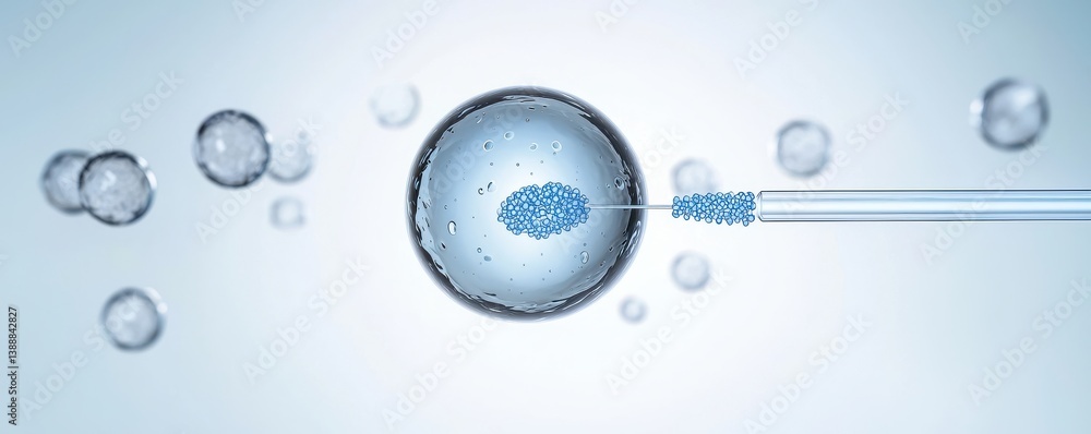Poster microscopic view of an egg cell during fertilization, showcasing intricate cellular structures in hi