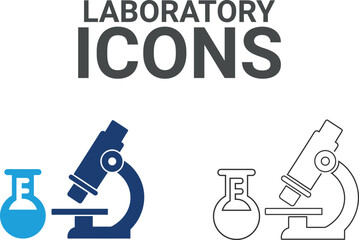 Laboratory icons. Containing experiment, test tube, microscope, flask, chemical, biology, research, lab and more. Solid vector icons collection.