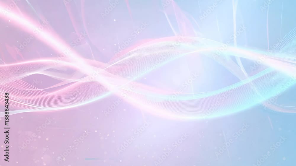 Poster harmonious 360-degree rotation video of a collision of pink and light blue data streams, serene digi