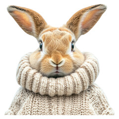 Fototapeta premium Rabbit wearing a cozy sweater, isolated on a transparent background