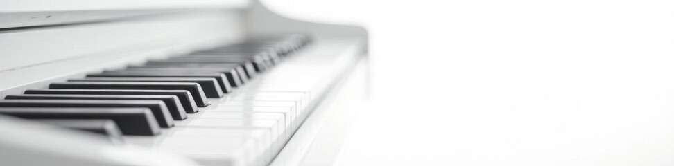 Side view, white piano keys against pure white, perspective, keyboard, vintage