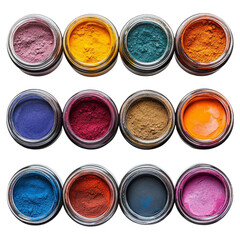 Colorful Pigment Powders in Jars on Transparent Background