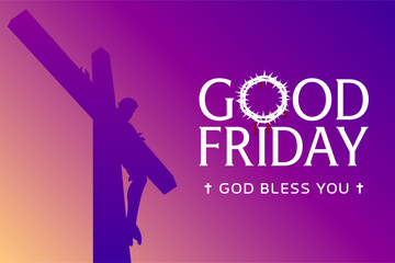 Good Friday crucifixion silhouette on purple gradient background