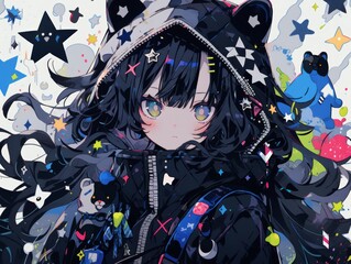 Cyberpunk Anime Girl in a Starry Night