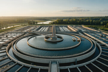 Aerial top view Water Treatment Plant for Purify Water or Environment Conservation