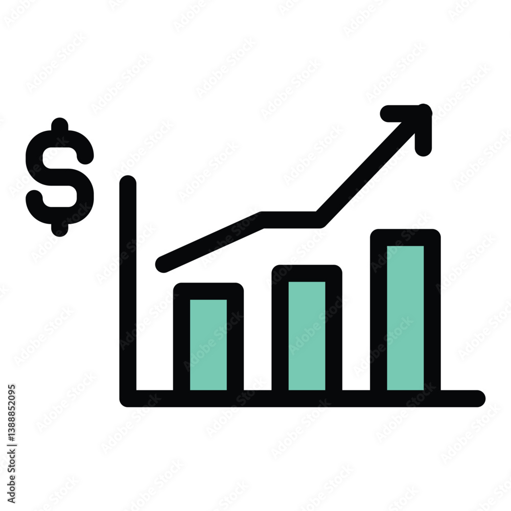 Poster statistics icon flat line style illustration representing data analysis and numerical insights, suit