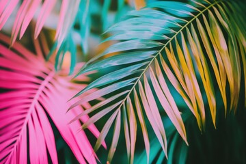 Explore vibrant tropical paradise with neon palm leaves and modern jungle aesthetic capturing natures beauty and lively colors in a blissful setting