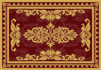 Luxury vintage damask pattern with golden floral elements on a rich burgundy background. Ideal for textiles, wallpapers, and interior design themes.