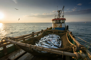 Obraz premium A fishing trawler catching anchovies