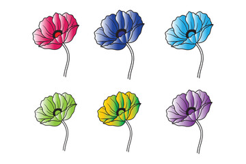 Poppy flower vector set