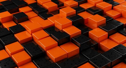 Fototapeta premium Abstract 3D Render: Orange & Black Cube Texture AI Generated
