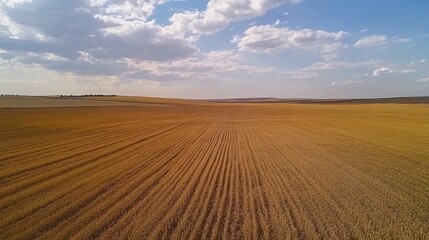 Fototapeta premium Golden Wheat Field Aerial View, Sunny Day, Rural Landscape, Agricultural Harvest