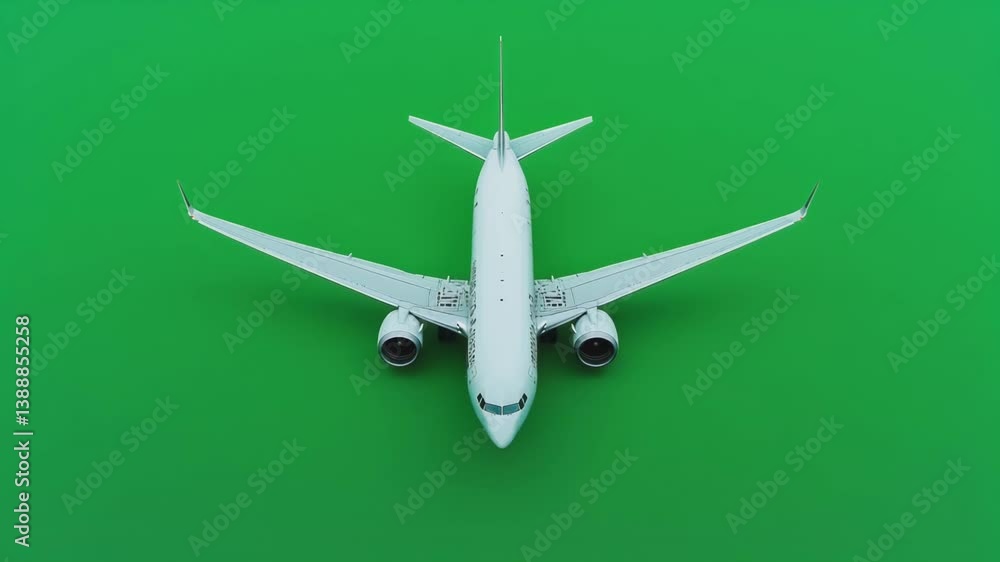 Aufkleber passenger white airplane gliding smoothly against vivid green screen background, enabling seamless c