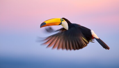 Naklejka premium オニオオハシが空に羽ばたいている