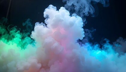 Abstract colorful smoke billows in the bright blue sky