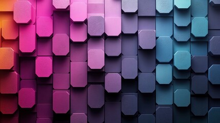 Abstract geometric shapes forming a blockchain pattern with soft purple and cyan gradients against a deep charcoal background