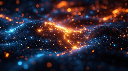 Obraz premium A network of glowing digital nodes interconnected with vibrant blue light streams floating in a dark space, representing connectivity in the digital age