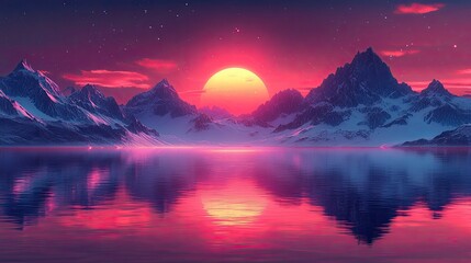 Geometric low-poly landscape with futuristic elements and holographic overlay effects