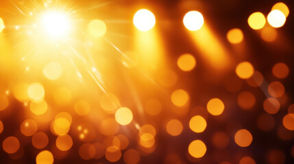 Obraz premium Bright amber lights create shimmering background, enhancing atmosphere with warm glow. This captivating scene evokes feelings of excitement and celebration