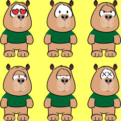 Fototapeta premium chibi capybara child cartoon expressions collection set pack in vector format