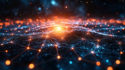 Fototapeta premium Abstract network of light beams forming architectural structures in space