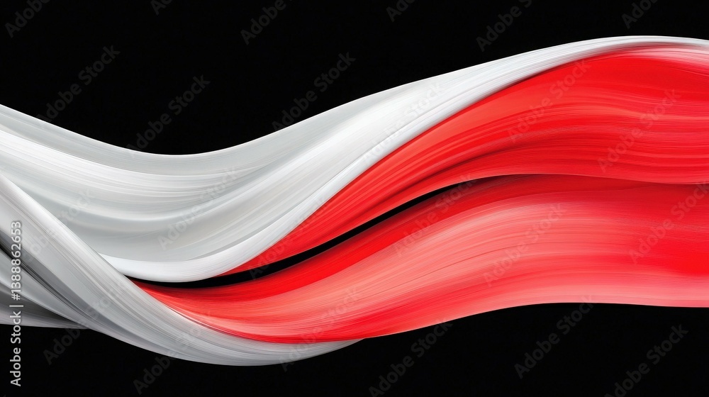 Poster Abstract Waving Flag: A dynamic and abstract interpretation of a white and red flag, its flowing fabric creating a captivating visual, evoking themes of patriotism, movement, and pride.