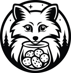 Cute Fox with peeking over a jar isolated vector illustration, Cute Fox with peeking over a jar silhouette and line art vector logo icon design