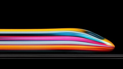 Speed of Transportation: A dynamic display of motion and speed, a high-speed train cuts through the scene, a blur of vibrant colors against a dark backdrop.