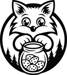 Cute Fox with peeking over a jar isolated vector illustration, Cute Fox with peeking over a jar silhouette and line art vector logo icon design