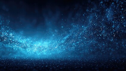 Dark Blue Background with Glittering Light Blue Particles
