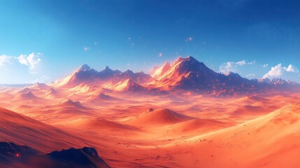 Fototapeta premium Digital desert landscape with geometric dunes and particle effects