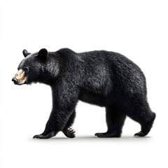 Fototapeta premium Black bear walking, white background, wildlife, nature, conservation poster
