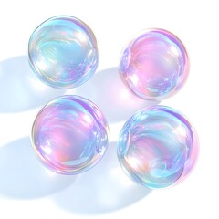 Four iridescent soap bubbles