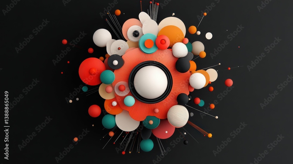 Poster abstract burst: a vibrant abstract graphic design with a colorful array of overlapping circles, sphe
