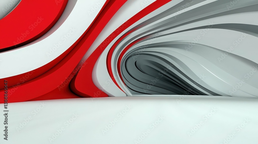Poster abstract red and white curves: an abstract geometric design featuring smooth, curved lines and organ