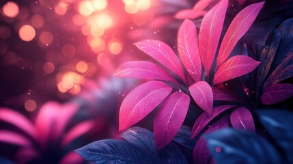 Digital jungle with geometric plants and glowing elements