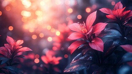 Digital jungle with geometric plants and glowing elements